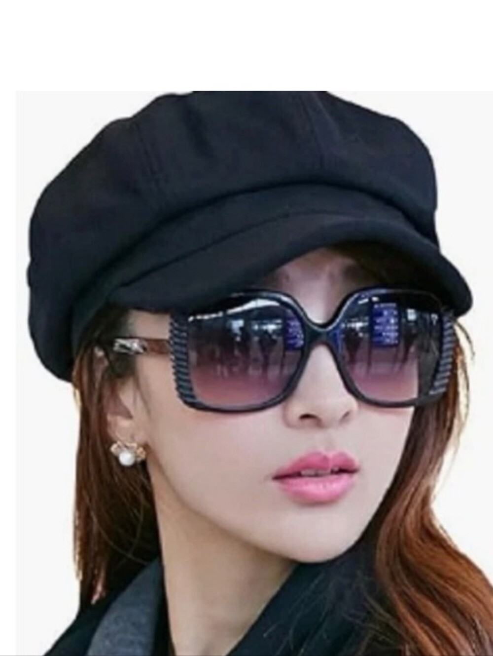 Siggi Women's Black Wool Blend Newsboy Cap Baker Boy Hat Adjustable